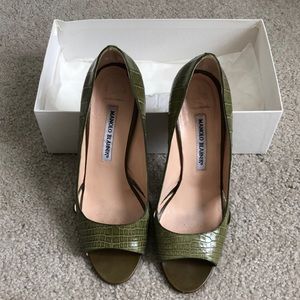 Manolo Blahnik Green Leather Heels